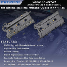 Engine Valve Cover Set with Bolts & Oil Cap & Gaskets & Spark Plug Tube Seals & PCV Valve Compatible with 2002-2009 Nissan Altima Maxima Murano Quest Infiniti I35 VQ35DE V6 3.5L Part# 264-984 265-985