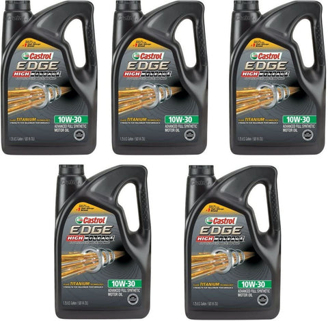 Castrol 03129C EDGE High Mileage 10W-30 Advanced Full Synthetic Motor Oil, 5 quart (5 Pack)