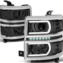 DNA Motoring Smoked clear HL-LB-CS15-SM-CL1 LED DRL+Tube Bar Projector Headlight [14-15 Chevy Silverado]