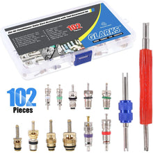 Glarks 102Pcs Car Air Conditioner Valve Core Schrader Valve Cores Accessories A/C R12 R134a Refrigeration Tire Valve Stem with Double Head Dual Dismantling Remover Installer Tool Assortment Kit