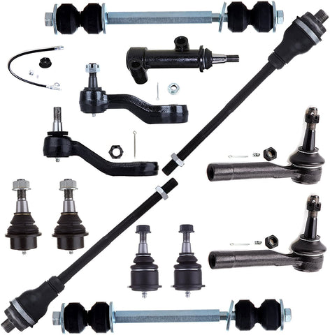 cciyu Lower Upper Ball Joints Outer Inner Tie Rod Ends Front Sway Bar Links Idler Arm Pitman Arm W/ 4 Grooves Compatible fit for 02-06 for Cadillac Escalade EXT 03-06 Escalade ESV 13pcs Suspension Kit