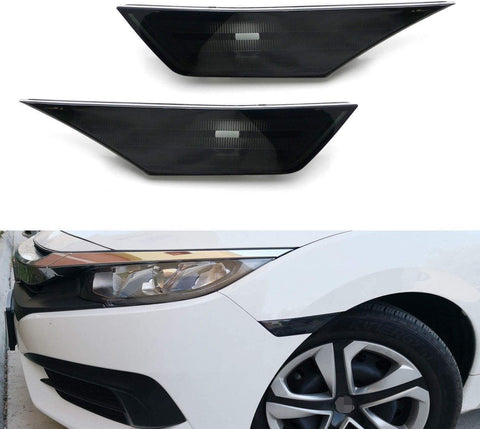 iJDMTOY JDM Black Smoked Lens Front Side Marker Lamp Housings Compatible With 2016-up Honda Civic Sedan Coupe Hatchback 10th Gen, OE-Spec LH RH Assembly