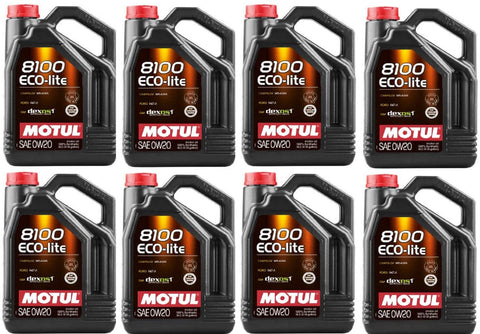 Motul 108536 Set of 8 8100 ECO-lite 0W-20 Motor Oil 5-Liter Bottles