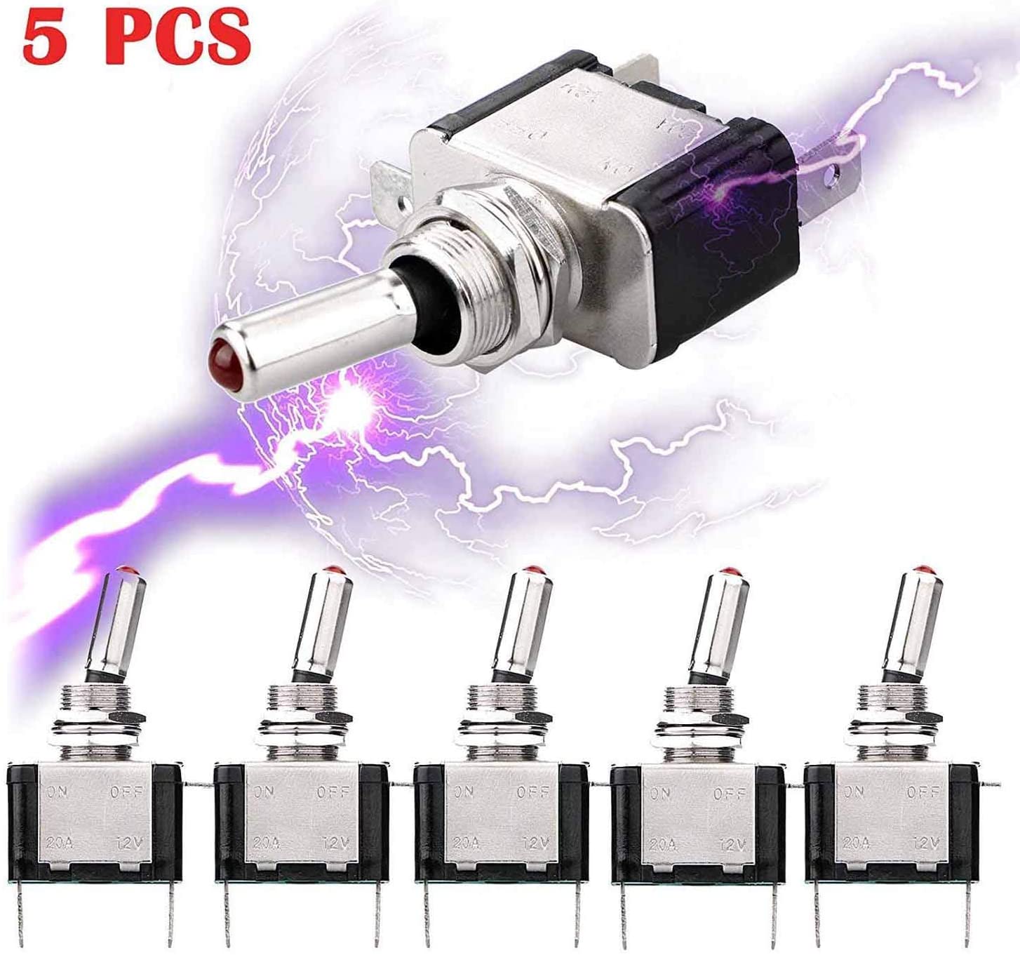 5pcs SPST LED Lighted Rocker Toggle Switch Linkstyle Marine Toggle Switch, On-Off LED Toggle Switch 12V 20A for Car RV Vehicles Truck Boat