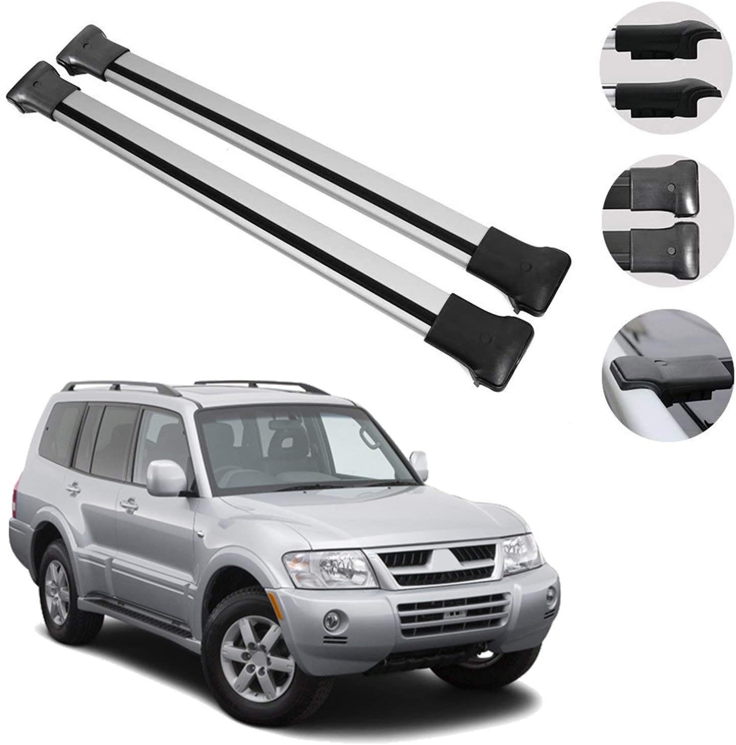 OMAC Roof Rack Cross Bars Luggage Carrier Silver 2 Pcs Fits Mitsubishi Montero 2001-2005 | Aluminum Silver Cargo Carrier Rooftop Luggage Crossbars