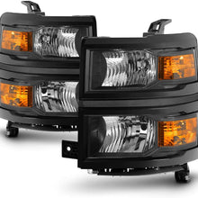 For 2014 2015 Chevy Silverado 1500 Pickup Truck Black Bezel Headlight Lamp Assembly Driver + Passenger Side