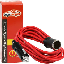 EPAUTO 12V 12' Foot Heavy Duty Extension Cord with Cigarette Lighter Plug Socket