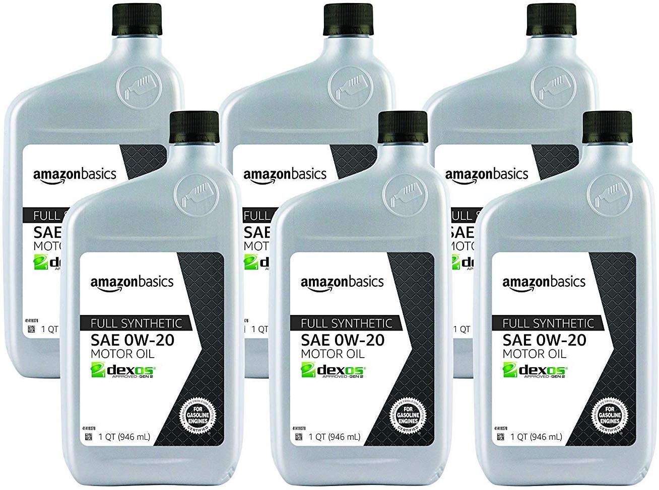 AmazonBasics Full Synthetic Motor Oil, SN Plus, 0W-20, 1 Quart, 6 Pack