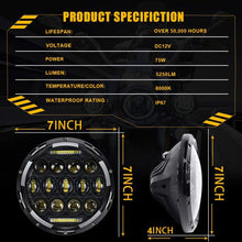 TURBO SII 7" LED Headlight with DRL For Harley Davidson Street Glide Motorcycle Projector LED Headlamp Light Set Black ,DOT Approved ( Also Fits Jeep Wrangler )