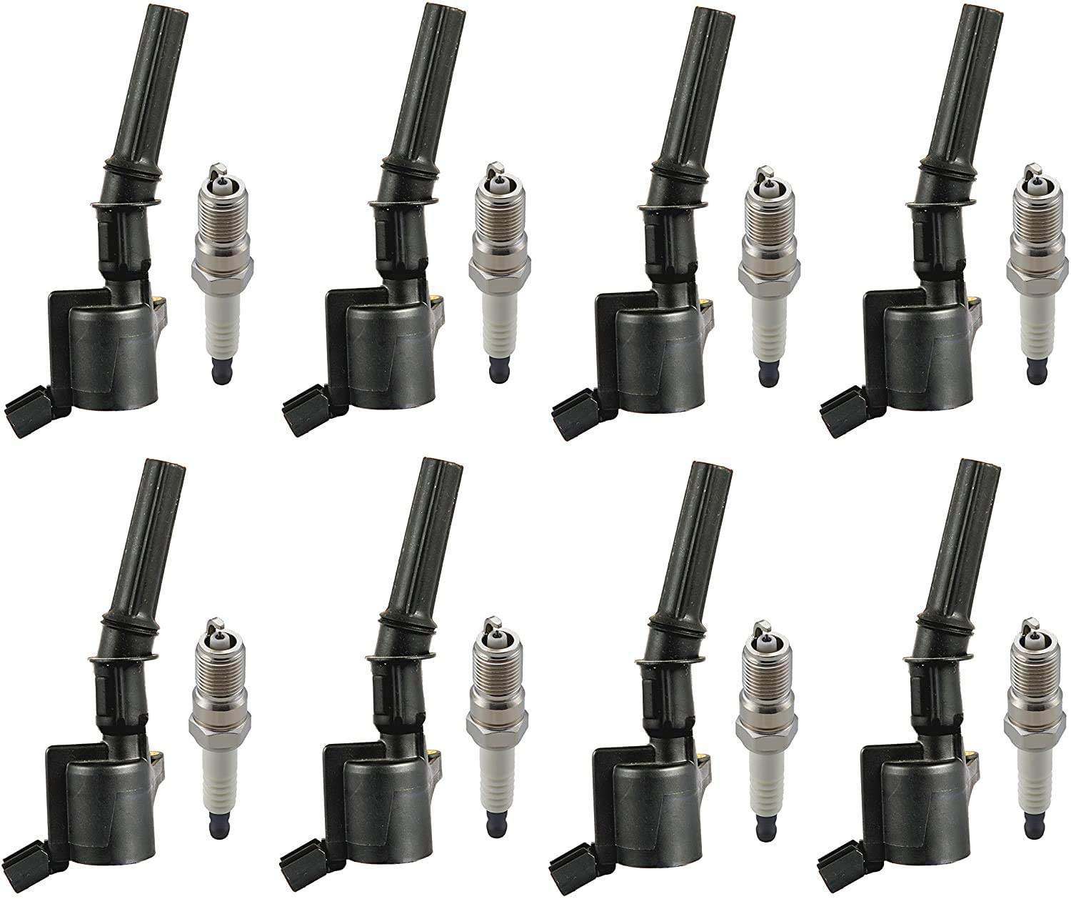 ENA Set of 8 Platinum Spark Plugs and 8 Ignition Coils compatible with 1997-2011 compatible with Ford Crown Victoria Mercury Grand Marquis Lincoln Town Car E-150 4.6L V8 FD503 SP493