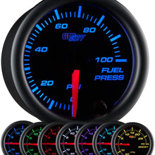 GlowShift Black 7 Color 100 PSI Fuel Pressure Gauge Kit - Includes Electronic Sensor - Black Dial - Clear Lens - for Car & Truck - 2-1/16" 52mm