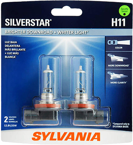 SYLVANIA - H11 SilverStar - High Performance Halogen Headlight Bulb, High Beam, Low Beam and Fog Replacement Bulb, Brighter Downroad with Whiter Light (Contains 2 Bulbs)