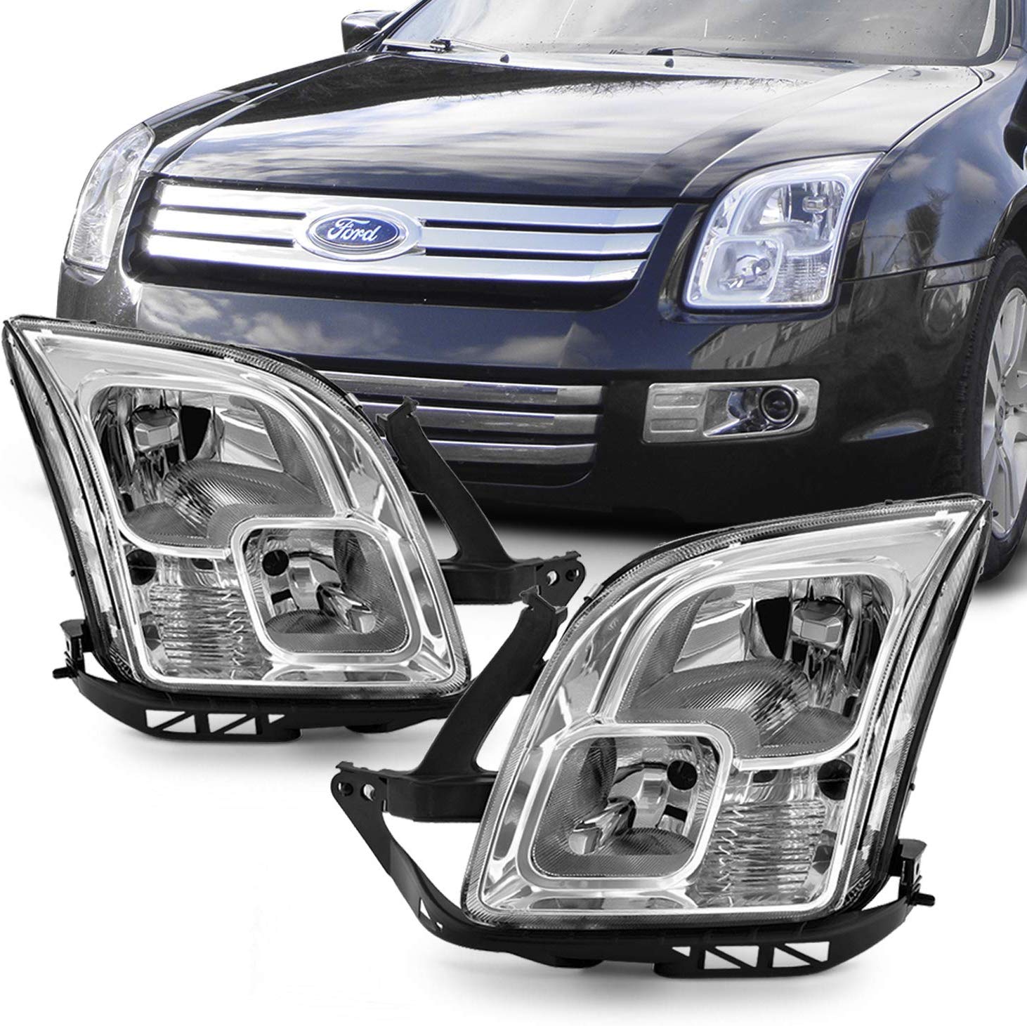 Fits 2006-2009 Ford Fusion Original Manufacturer Style Headlights Assembly Chrome Housing Clear Lens