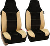 FH Group FH-FB103115 Leather/Velour High Back Seat Covers Beige/Tan (Airbag Ready and Split) W. FH1133 E-Z Travel Car Tissue Dispenser Case-Fit Most Car, Truck, SUV, or Van