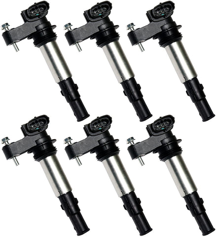 MAS Set of 6 Ignition Coils compatible with Cadillac SRX CTS STS GMC Acadia Buick Chevy Saab Saturn V6 2.8L 3.6L UF375 UF-375