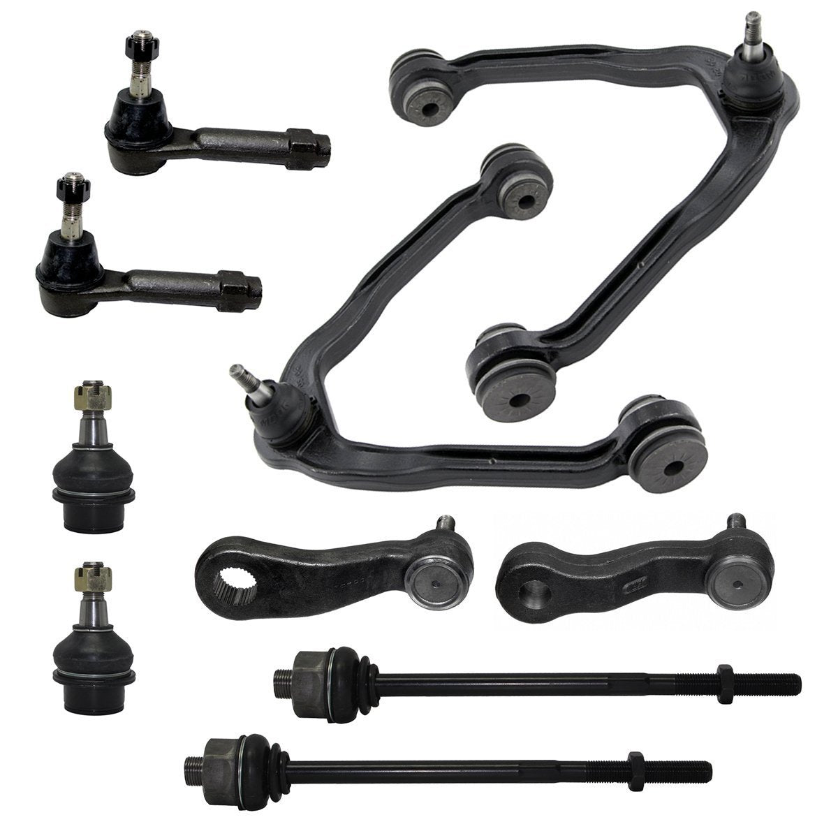 Detroit Axle - New Complete 10pc Front Kit - Both (2) Upper Control Arm & Ball Joints, 2 Lower Ball Joints, 4 Inner & Outer Tie Rod, Both (2) 4-Groove Pitman Arm - 6-Lugs Wheels Only