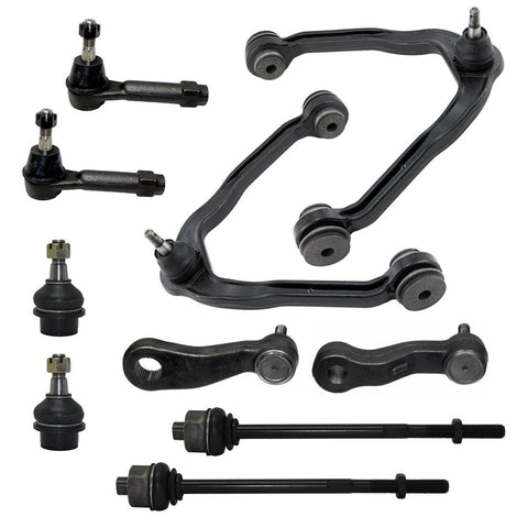 Detroit Axle - New Complete 10pc Front Kit - Both (2) Upper Control Arm & Ball Joints, 2 Lower Ball Joints, 4 Inner & Outer Tie Rod, Both (2) 4-Groove Pitman Arm - 6-Lugs Wheels Only