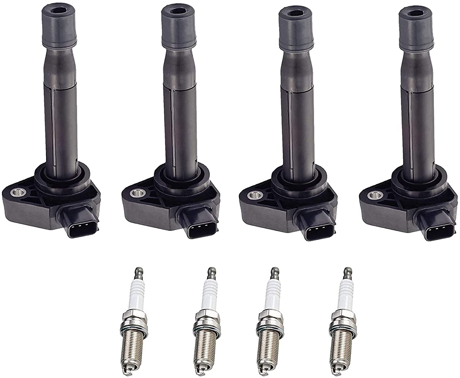 ENA Ignition Coil and Spark Plug Set of 4 Compatible with 2001-2005 Honda Civic 1.7L 2001-2005 Acura EL 1.7L L4 2007-2009 Acura MDX 3.7L V6 UF242