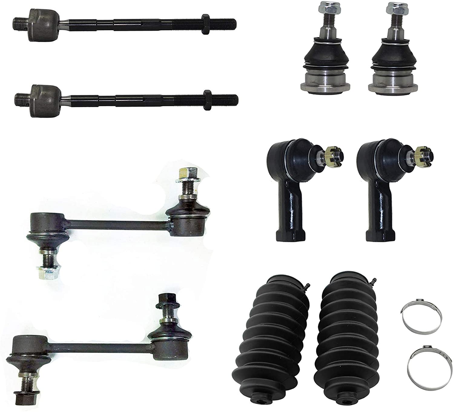 Detroit Axle - 10pc Front Upper Ball Joints, Sway Bar Links, Inner and Outer Tie Rods w/Rack Boots Replacement for 95-00 Sebring Coupe - [95-00 Dodge Avenger] - 95-99 Mitsubishi Eclipse