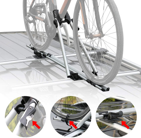 OMAC Upright Roof Mount Bike Rack | Silver Aluminum Rooftop Carrier | Adjustable C-Clamp Integrated Lock System 1 Pcs.
