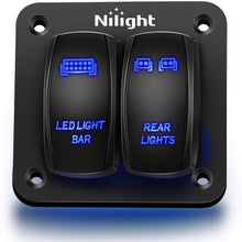 Nilight 90104B 2Gang Aluminum Laser Rear LED Light Bar Rocker 12/24V 5Pin ON/Off Pre-Wired Toggle Switch Panel for Marine Boat Car ATV UTV,2 Years Warranty