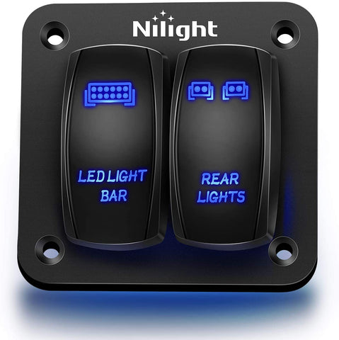 Nilight 90104B 2Gang Aluminum Laser Rear LED Light Bar Rocker 12/24V 5Pin ON/Off Pre-Wired Toggle Switch Panel for Marine Boat Car ATV UTV,2 Years Warranty
