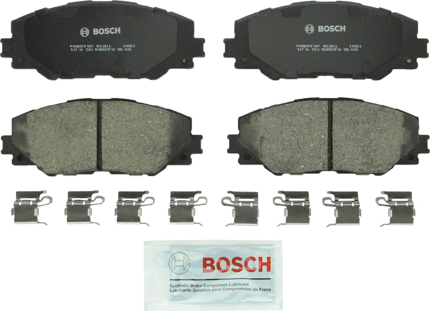 Bosch BC1211 QuietCast Premium Ceramic Disc Brake Pad Set For Pontiac: 2009-10 Vibe; Scion: 2015 iM, 2011-16 tC; Toyota: 2017 Corolla iM, 2009-13 Matrix, 2016-17 Mirai, 2006-18 RAV4; Front