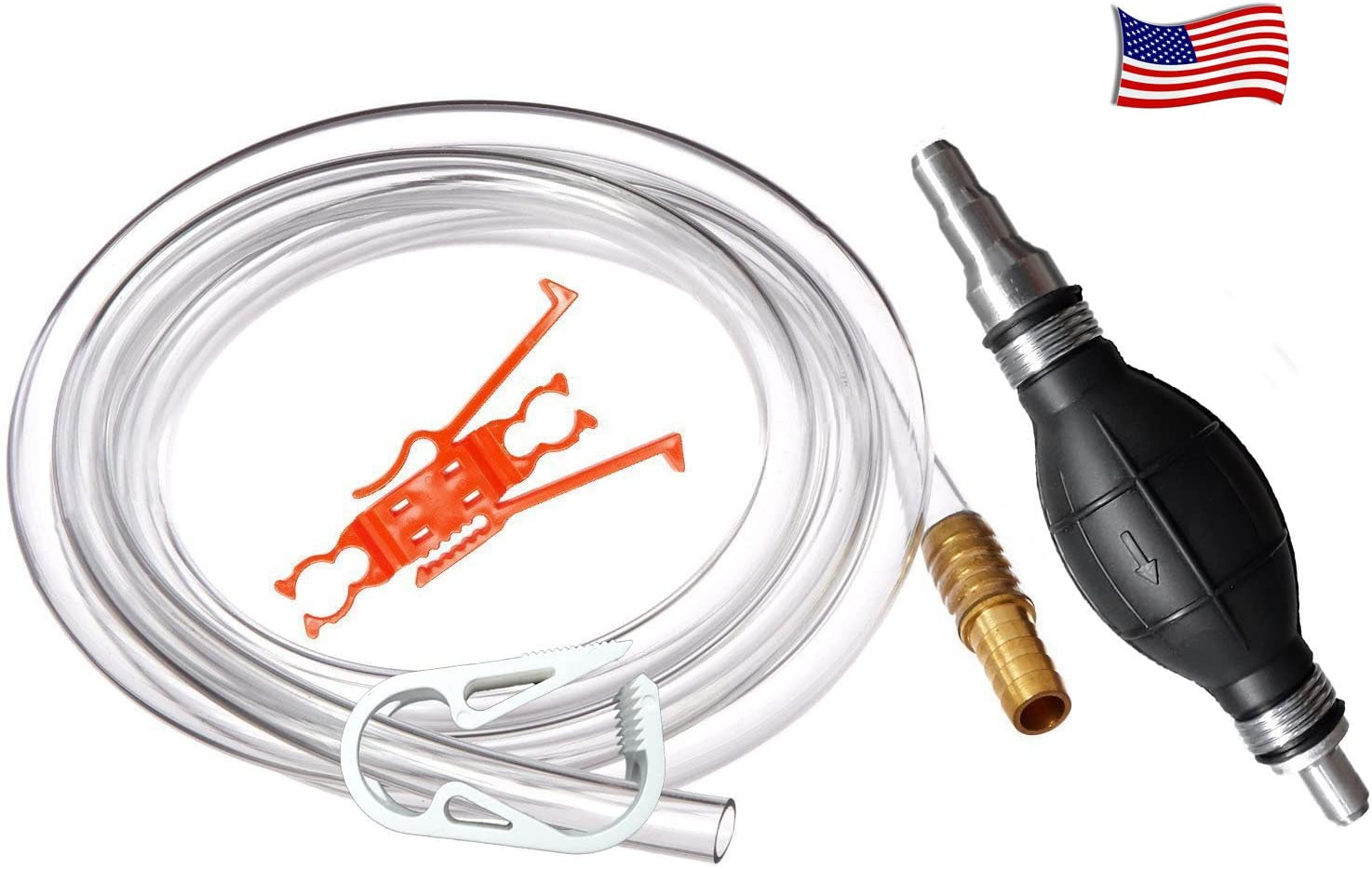 Plumber’s Siphon Pro - Gas, Oil, Water - Up to 3.5 Gl. Per Min. ONLY Siphon With Multi-size Tip Designed to Fit Any Hose. Comes with 9 ft. Hose. Brass Tip Weight and Extender – See Video in Pictures