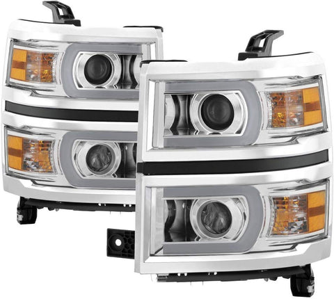 Carpart4u - LED Light Tube DRL Headlights for Chevy Silverado 1500 14-15 - Chrome/Clear Lens