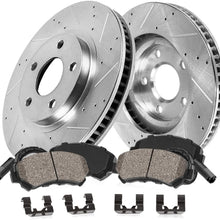 Callahan CDS03672 FRONT 330mm Drill/Slotted 5 Lug [2] Rotors + Brake Pads + Clips + Sensor [fit C230 C320 CLK350 SLK350]