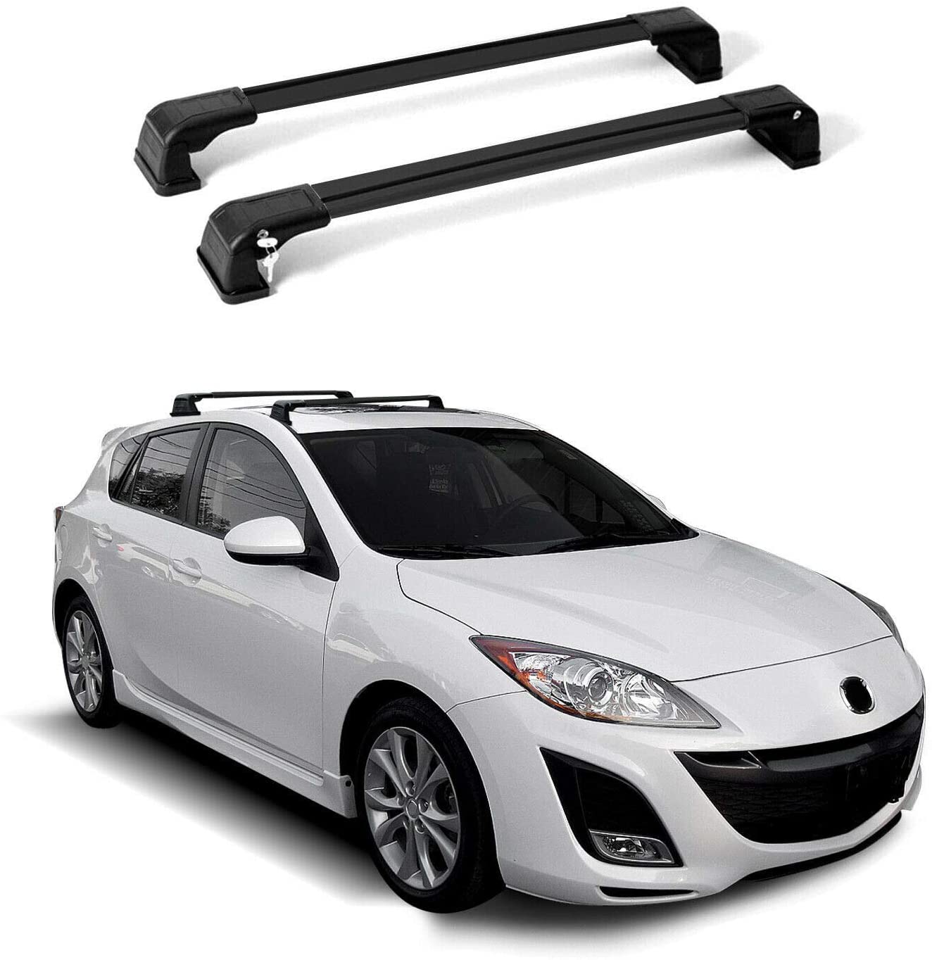 OMAC Roof Rack Cross Bars Luggage Carrier Black 2 Pcs Fits Mazda 3 Sport Speed 2009-2013 | Aluminum Black Cargo Carrier Rooftop Luggage Crossbars