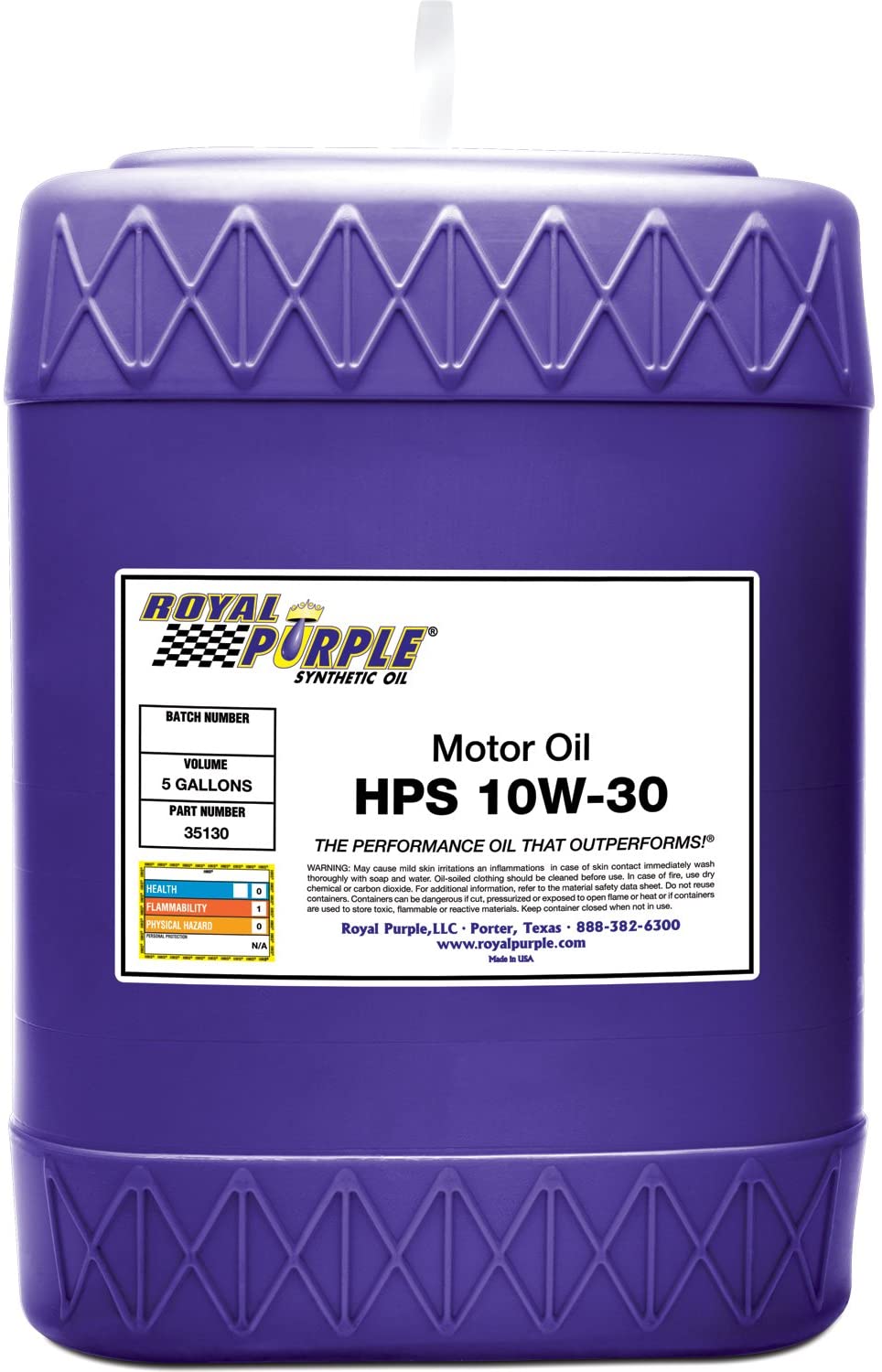 Royal Purple 35130 HPS 10W-30 High Performance Street Synthetic Motor Oil with Synerlec - 5 gal.