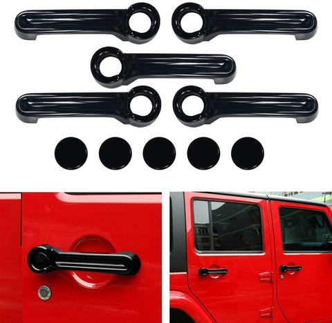 Bestong 5 Pcs Chrome ABS 4 Door Handle Cover Kit and Tailgate Handle Cover For 07-17 Jeep Wrangler JK / 08-12 Jeep Liberty / 07-11 Dodge Nitro (black)