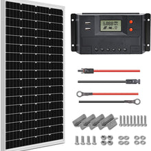 WEIZE 100 Watt 12 Volt Solar Panel Starter Kit, High Efficiency Monocrystalline PV Module for Home, Camping, Boat, Caravan, RV and Other Off Grid Applications