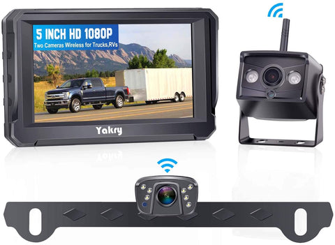 Yakry Y23 HD 1080P Digital Wireless Dual Backup Camera Hitch Rear View Camera for Cars,Trailers,Trucks,RVs,5th Wheels 5''Monitor with Highway Monitoring System Super Night Vision