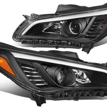 Pair Black Housing Amber Side Projector Headlight Lamps for 15-17 Sonata