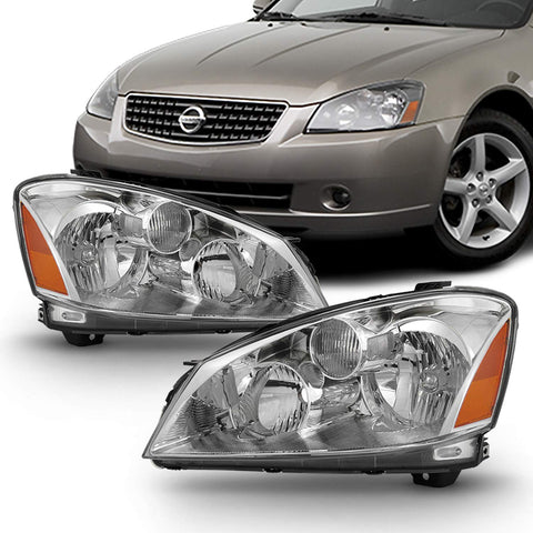 Chrome Housing Clear Lens Fits 2005-2006 Altima Halogen Type Original Manufacturer Style Headlights 05 06 Pair