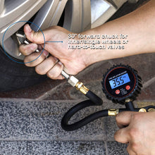 CZC AUTO Digital Tire Inflator Pressure Gauge, LED Display Tyre Deflator Gage with Dual Head Chuck Rubber Hose MNPT Fitting, Compatible with Air Pump Compressor for Truck Bus RV Car Motorcycle Bike