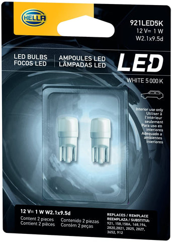 HELLA 921LED 6.5K LED Performance Bulbs, 12V, 1W 2 Pack