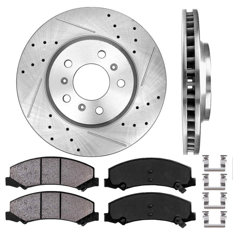 Callahan CDS02349 FRONT 303mm D/S 5 Lug [2] Rotors + Ceramic Brake Pads + Clips [fit Chevy Impala Monte Carlo Lucerne]
