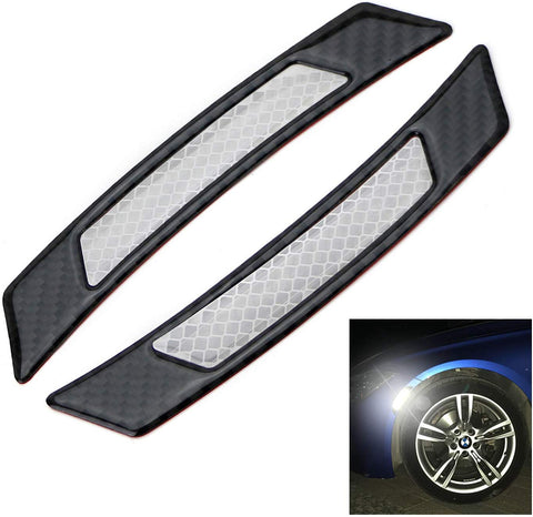 iJDMTOY Pair Universal White Reflective Side Marker Stickers w/Outer Black Carbon Fiber Trim For Car SUV Truck Wheel Well Arch or Side Bumper/Fenders