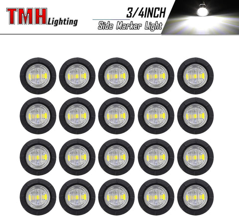 (Pack of 20) TMH 3/4 Inch Mount White LED Clearance Bullet Marker lights, Side LED marker lights for trailer Truck RV Car Bus Van