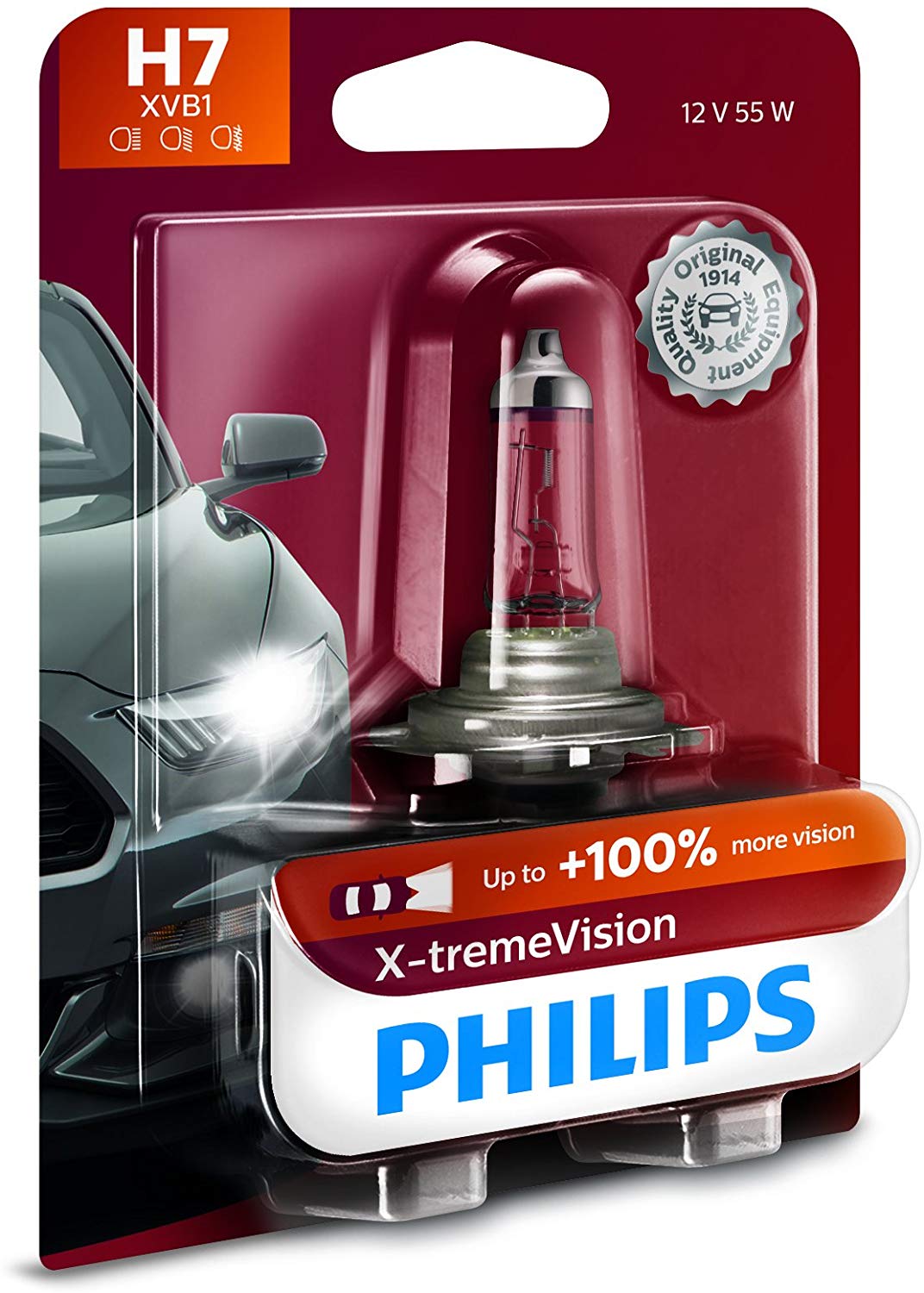 Philips 12972XVB1 H7 X-tremeVision Upgrade Headlight Bulb with up to 100% More Vision, 1 Pack