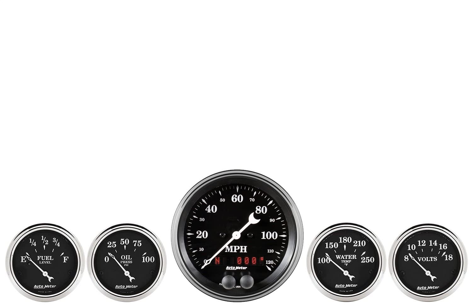 AUTO METER 1750 Gauge Kit (Old TYME Black 5 Pc, 3 3/8