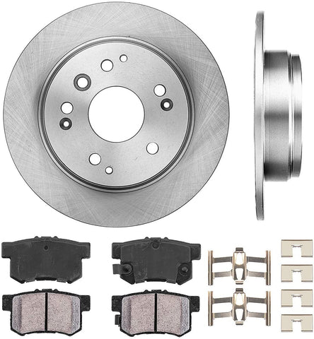 CRK12151 REAR 282 mm Premium OE 5 Lug [2] Brake Disc Rotors + [4] Ceramic Brake Pads + Clips