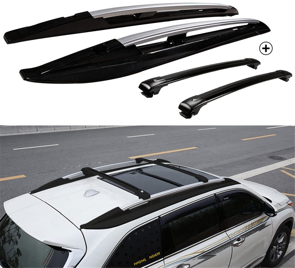 UDP 4Pcs Fit for to-yo-ta Highlander Kluger 2014-2019 Black Aluminium Roof Top Rail Side Rail Roof Rack Cross Bars Crossbars