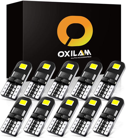 OXILAM 194 LED Bulbs Super Bright 6000K White with High Power Chipsets for T10 W5W 168 2825 LED Bulbs Replacement, Widely Used as Parking Lights Door Lights License Plate Lights (10 PCS)