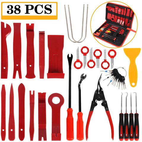 Manfiter 38Pcs Trim Removal Tool, Pry Kit Car Panel Tool Radio Removal Tool Kit, Auto Clip Pliers Fastener Remover Pry Tool Kit, Car Upholstery Repair Kit, Prying Tool Kit with Storage Bag