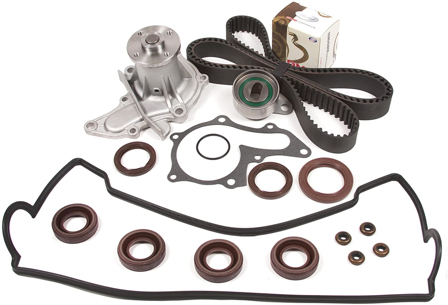 Evergreen TBK236VCT Fits 93-97 Geo Prizm Toyota Corolla 1.6L 4AFE Timing Belt Kit Valve Cover Gasket Water Pump