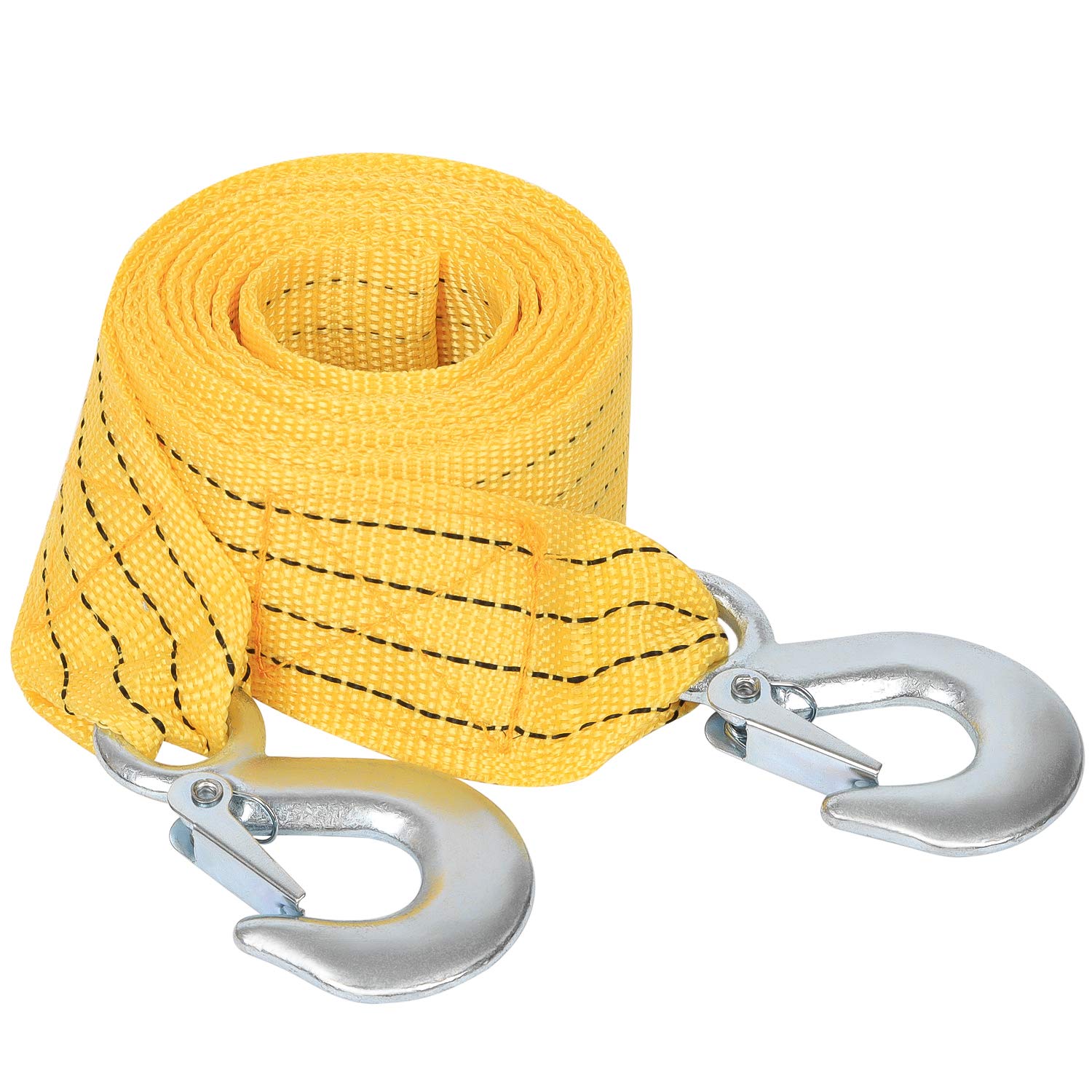 Premium Crane Towing Strap, Heavy Duty Tow Strap with Safety Hooks, 13.2 feet x 2inch Tow Rope Yellow Shackle for Vehicle Recovery, Hauling, Stump Removal & Much More